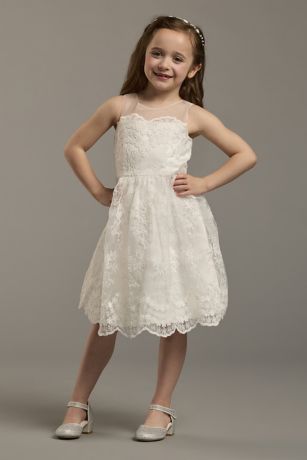 Appliqued Cap Sleeve Lace-Up Flower Girl Dress | David's Bridal